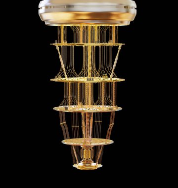 3d işlemeli altın kuantum bilgisayar makinesi