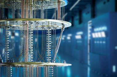 3D işlemeli altın kuantum bilgisayar makinesi kapat