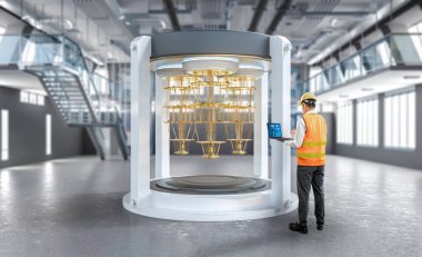 Mühendisle kuantum mühendisliği teknolojisi kalkan içinde kuantum bilgisayar makinesi geliştirir