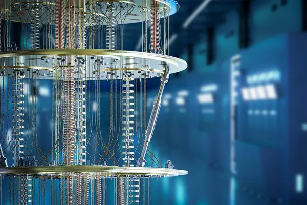 3D işlemeli altın kuantum bilgisayar makinesi kapat