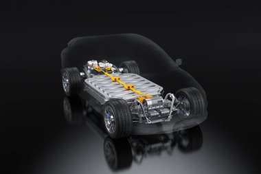 3 boyutlu elektrikli araç bataryası ya da alt takımlı lityum iyon hücre modülü.