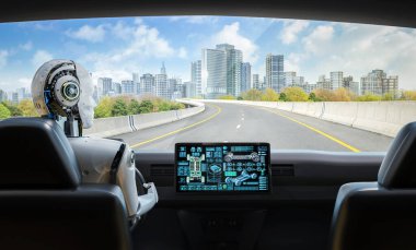 Otomatik direksiyon veya otomatik pilot otomobili akıllı şehirde her arabayı 3 boyutlu olarak görüntülüyor.