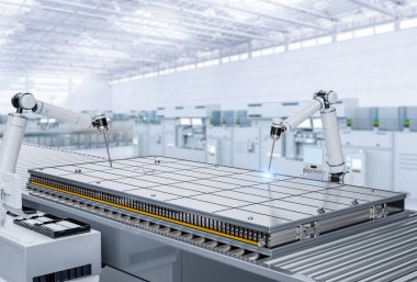 Otomasyon bataryası 3d üretimi li Li-ion ya da robotik kol tarafından üretilen şarj edilebilir pil