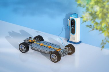 3D rensing her araba veya elektrikli araç şarj istasyonu ile sıfır emisyonlu yeşil enerji