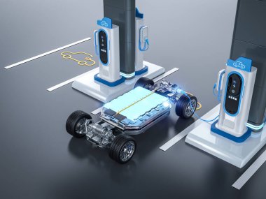 Şarj istasyonunda her arabanın veya elektrikli aracın 3D görüntülenmesi