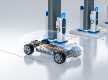 Şarj istasyonunda her arabanın veya elektrikli aracın 3D görüntülenmesi