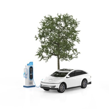 3D rensing her araba veya elektrikli araç şarj istasyonu ile sıfır emisyonlu yeşil enerji