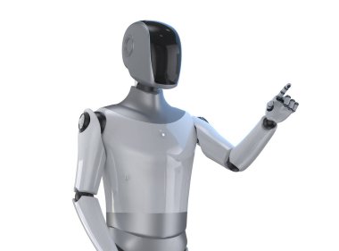 3D rendeleme insansı robot veya ai cyborg siyah yüz işareti beyaz üzerinde izole
