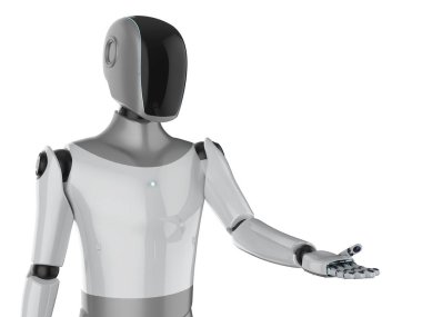 3D görüntüleme insansı robot veya ai cyborg boş elle beyaz üzerine izole edilmiş