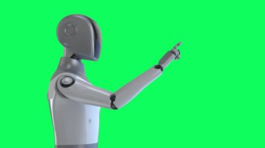 Yeşil ekran 4k görüntülerinde siyah yüzlü insansı robot veya ai cyborg.