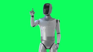 Yeşil ekran 4k görüntülerinde siyah yüzlü insansı robot veya ai cyborg.