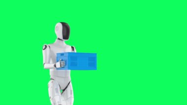 Teslimat robotu olan akıllı lojistik boş plastik sandığı yeşil ekran 4k görüntülerinde izole eder 