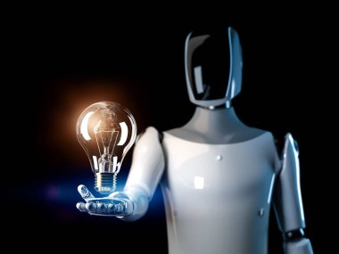 3D görüntüleme robotu durdurma ampulü ile yaratıcılık kavramı