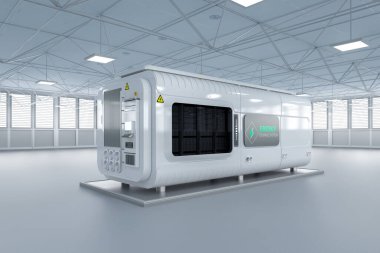 Fabrikadaki 3d enerji depolama sistemi veya pil konteynır birimi