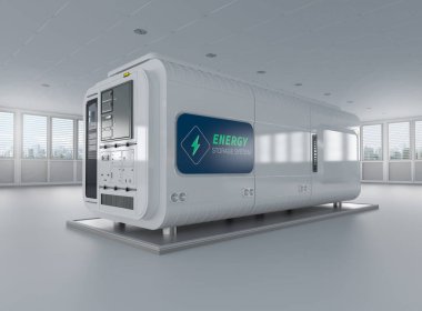 Fabrikadaki 3d enerji depolama sistemi veya pil konteynır birimi