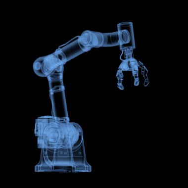 3D görüntüleme X-ray veya transparan ai robotik kavrama kolu siyah üzerine izole