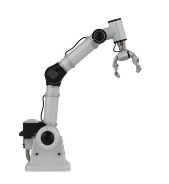 3D görüntüleme beyaz ai robotik kavrama kolu beyaz üzerinde izole