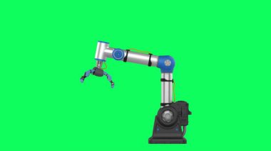 3D görüntüleme metalik ai robotik kavrama kolu yeşil ekran 4k görüntüde izole edildi