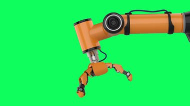 3D görüntüleme turuncu ai robotik kavrama kolu yeşil ekran 4k görüntüde izole edildi