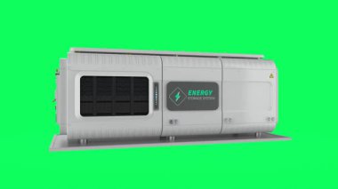 Enerji depolama sistemi veya pil kabı birimi yeşil ekranda dönsün