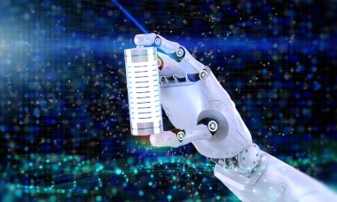 3d iyonlu otomatik şarj pili ya da robot el ele tutuşan şarj edilebilir pili