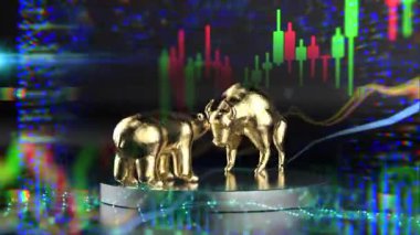 Boğa ve ayı borsa grafiğinde 4K arkaplan görüntüsü
