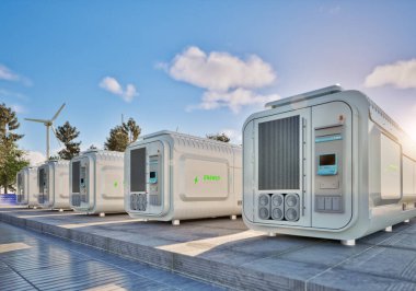 Sıfır emisyonlu 3d enerji depolama sistemi veya pil kabı birimleri grubu