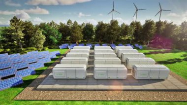 Sıfır emisyonlu enerji depolama sistemleri veya batarya konteyner birimleri grubu