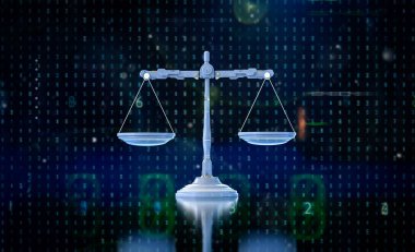 3D grafikli kanun ölçeğinde dijital hukuk kavramı