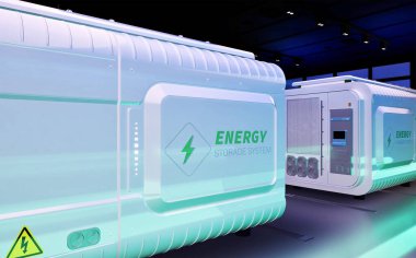 Fabrikadaki 3d enerji depolama sistemi veya pil konteynır birimleri