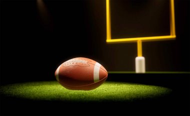 3D render ragbi topu ile rugby sahasında mesajları