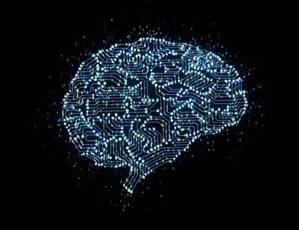 3D rending ai dijital devre beyni ile parlayan ışık