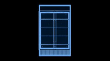 3D ana hatlar yan yana boş, cam kapılar açık 4K görüntüler.