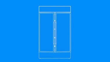 3D ana hatlar yan yana boş, cam kapılar açık 4K görüntüler.