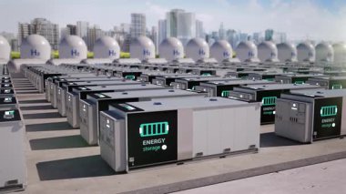 Akıllı şehir için hidrojen tankları olan enerji depolama sistemi veya pil konteynır ünitesi