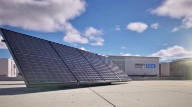 Güneş panelleri 4k görüntülü enerji depolama sistemleri grubu