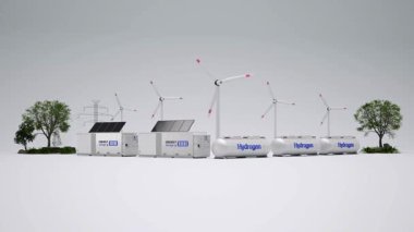 Çeşitli enerji kaynaklı enerji depolama sistemleri veya batarya konteynır birimleri grubu 4k görüntüsü