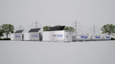 Çeşitli enerji kaynaklı enerji depolama sistemleri veya batarya konteynır birimleri grubu 4k görüntüsü