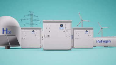 Çeşitli enerji kaynaklı enerji depolama sistemleri veya batarya konteynır birimleri grubu 4k görüntüsü