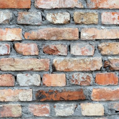 Eski tuğlalardan duvar. Arkaplan ya da doku olarak mükemmel.