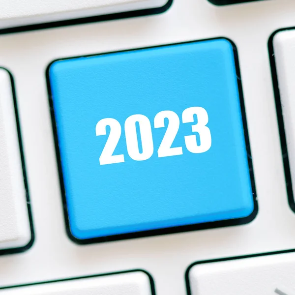 2023 Rok Modré Klávesnici Počítačové Klávesnice — Stock fotografie