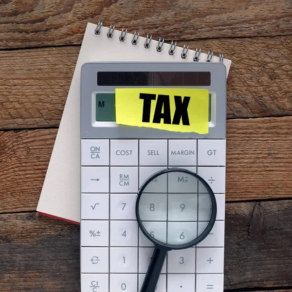 Palavra Tax Pequeno Pedaço Papel Amarelo Conceito Negócio Fiscal — Fotografia de Stock