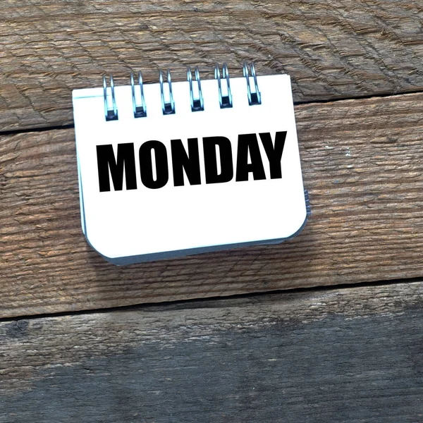 Word Monday Notebook Wooden Table — Stock Photo, Image
