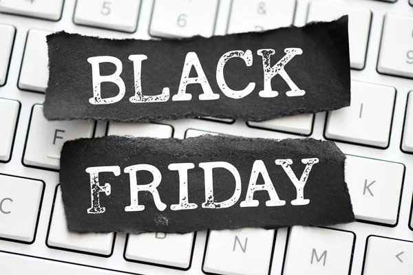 Cuvinte Black Friday Scrise Bucată Hârtie Timp Pentru Promoții Vânzări — Fotografie, imagine de stoc