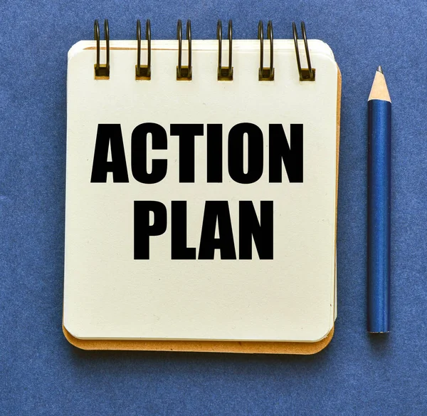 Palabras Del Plan Acción Escritas Cuaderno Oficina Concepto Los Negocios — Foto de Stock