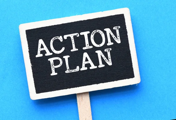 Λέξη Action Plan Ένα Μικρό Μαυροπίνακα — Φωτογραφία Αρχείου