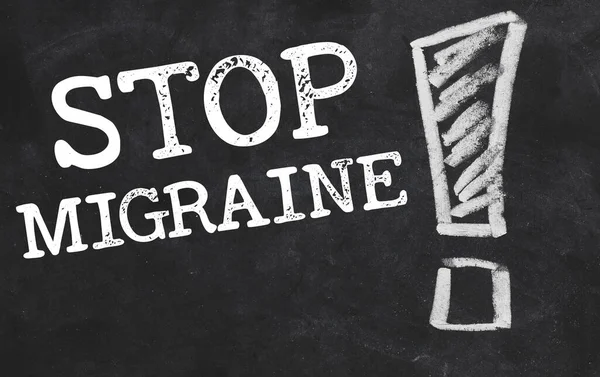 Arrêter Les Mots Migraine Écrits Craie Blanche Sur Tableau Noir — Photo