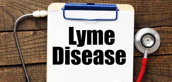 Lyme Hastalığı Steteskopun Yanındaki Bir Kağıt Parçasına Yazılmış Laç Kavramı — Stok fotoğraf