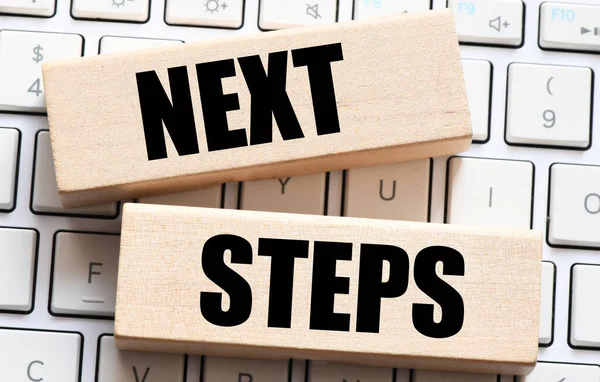 Next Steps Words Wooden Blocks Placed Computer Keyboard — Stock Photo, Image