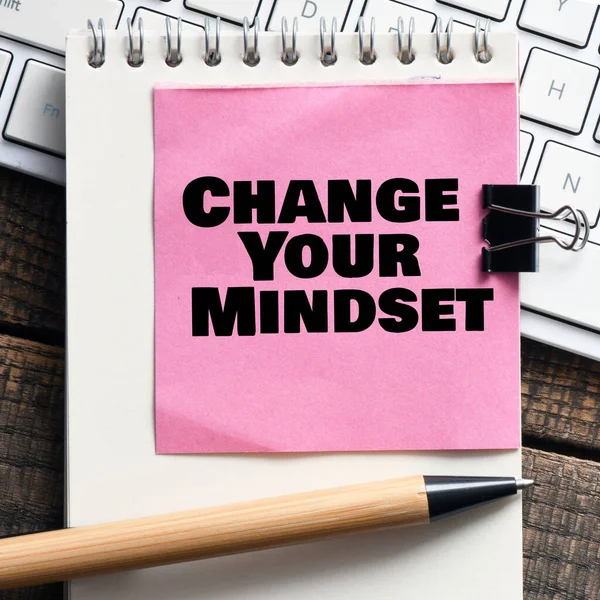 Change Your Mindset Text Notepad Office Wooden Table — Stock Photo, Image